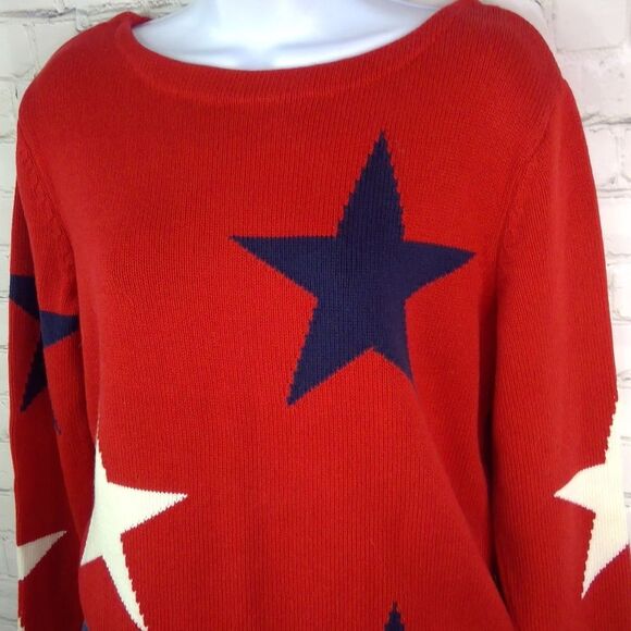 Norton Studio Nautical Patriotic Star Print 100% Cotton Sweater - Picture 2 of 4